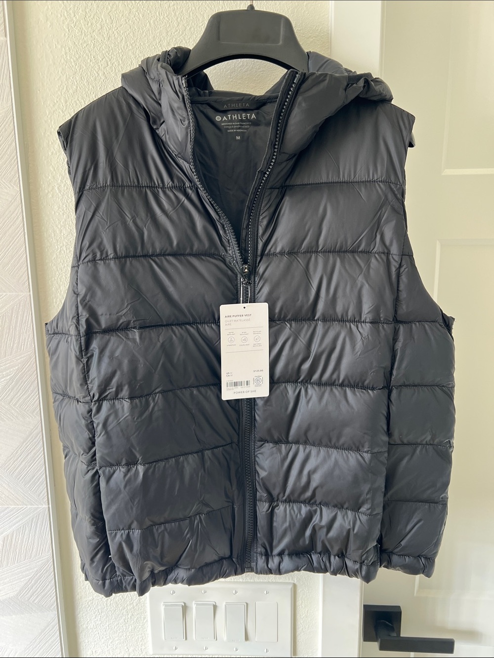 Athleta Black Hooded Puffer Vest